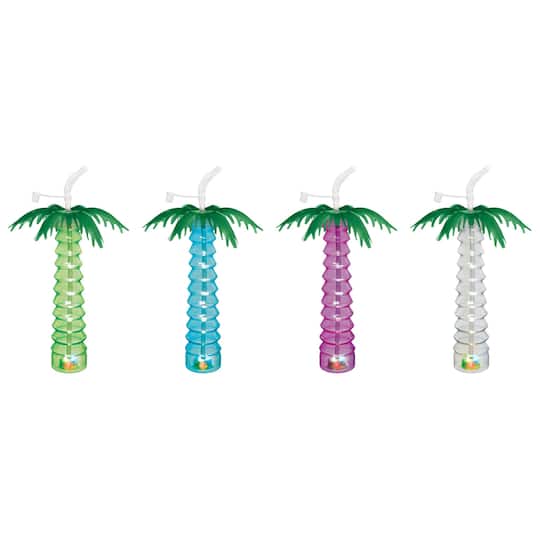 16oz. Light Up Palm Tree Cups with Straws, 4ct.